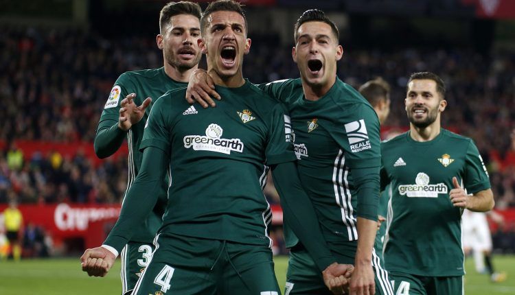 Celebración de un gol de Zou Feddal en un derbi frente al Sevilla