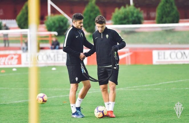 Canella y Nacho Méndez en el entrenamiento del miércoles