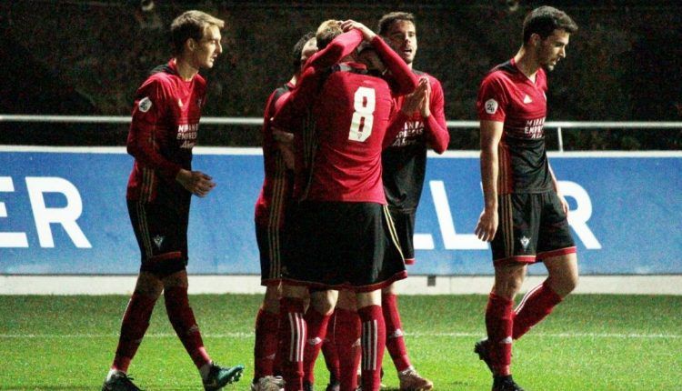 Los jugadores del Mirandés celebran el gol de la victoria en Zubieta (Foto: Paula González - CD Mirandés)