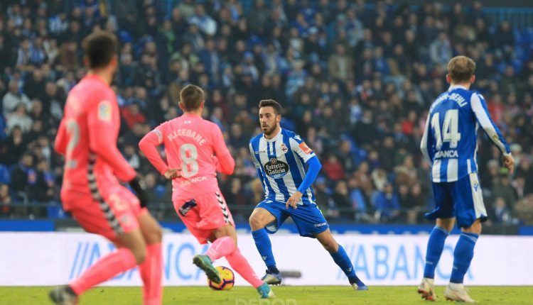 Edu Expósito en el encuentro frente al Lugo