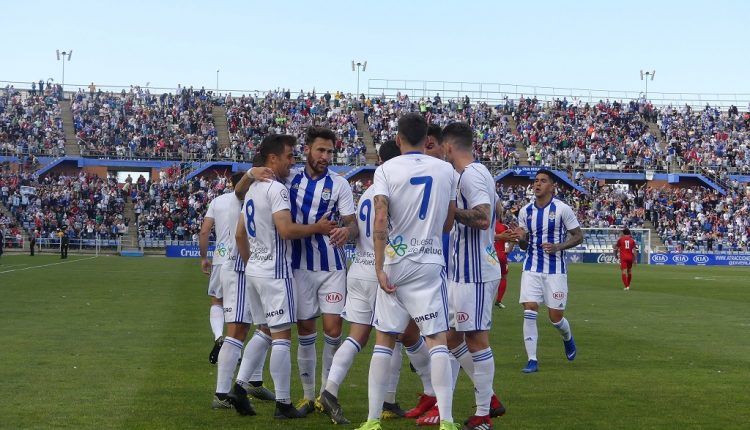 Jugadores del Recreativo celebran un gol (Foto: Huelva24horas.com)