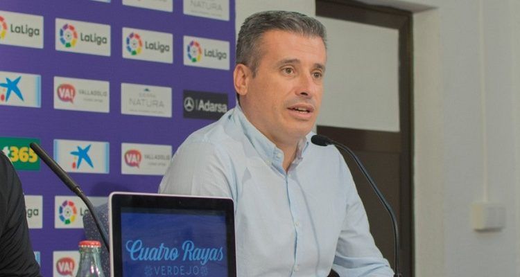 Miguel Ángel Gómez durante una rueda de prensa en 2019 en el Real Valladolid