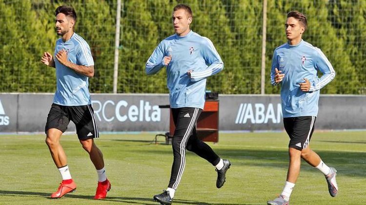 Imagen del entrenamiento de hoy mi´recoles del Celta en A Madroa