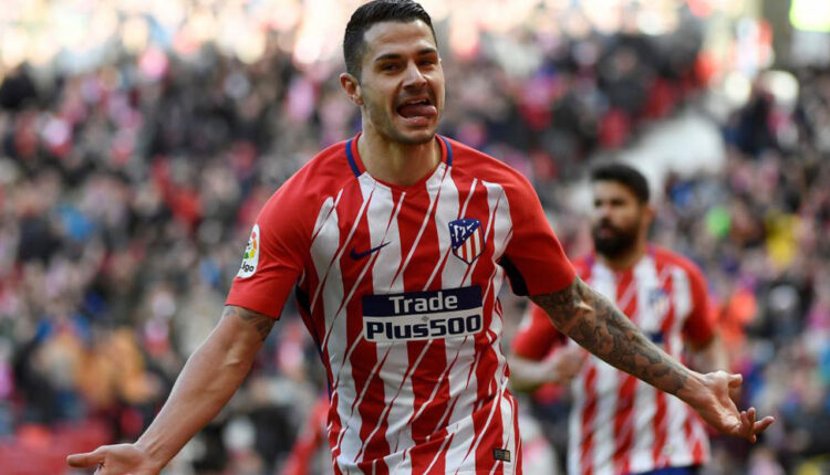 Vitolo celebra un gol con el Atlético