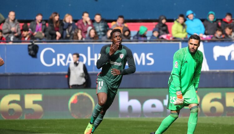 Williams celebra un gol en la última victoria del Athletic en El Sadar