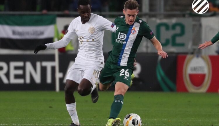 Pol Lozano en un partido de Europa League con el Espanyol