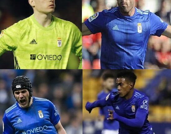 Lunin, Luismi, Ortuño, Bárcenas. Real Oviedo