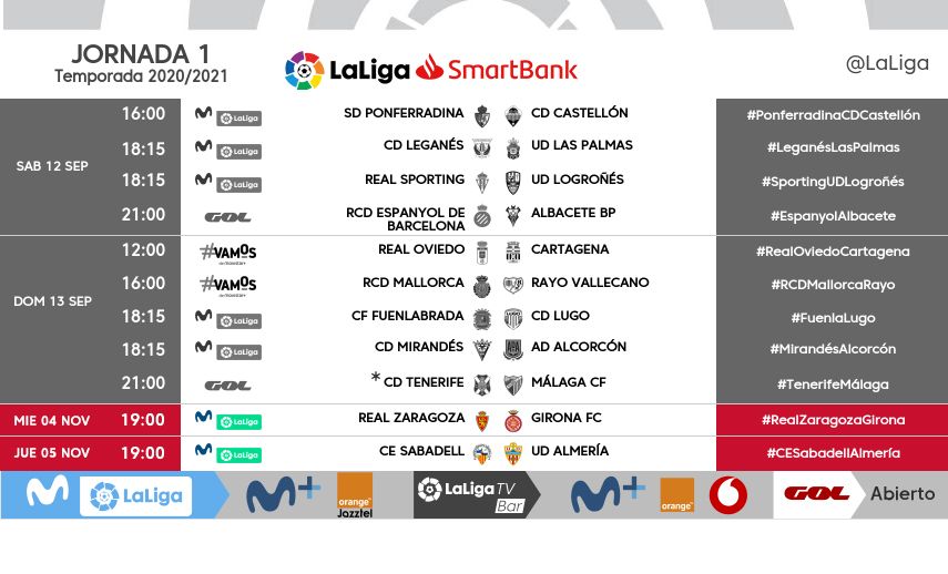 Horarios aplazados de la jornada 1