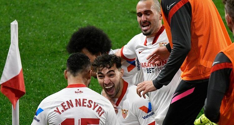 Munir celebra uno de sus goles con el Sevilla la pasada temporada