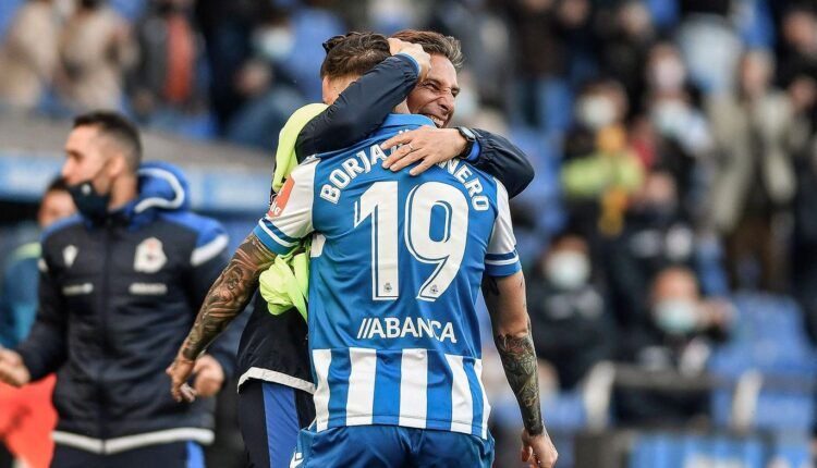 Borja Granero celebra un gol con el Dépor