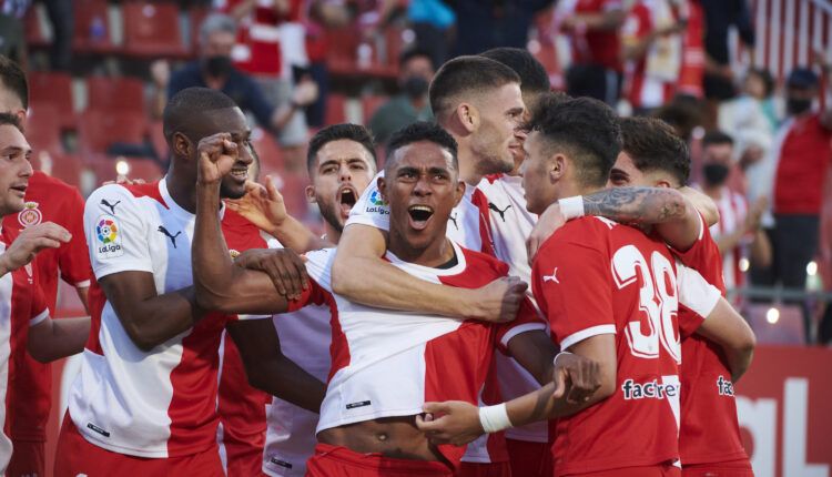 Yoel Bárcenas celebra su tanto ante el Almería