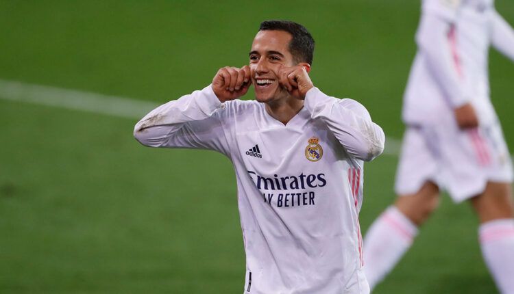 Lucas Vázquez celebra uno de sus goles con el Real Madrid