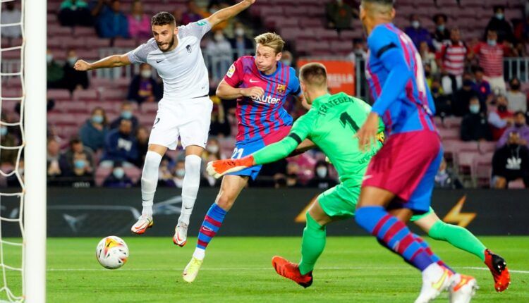 Domingos Duarte marcando gol en el Nou Camp