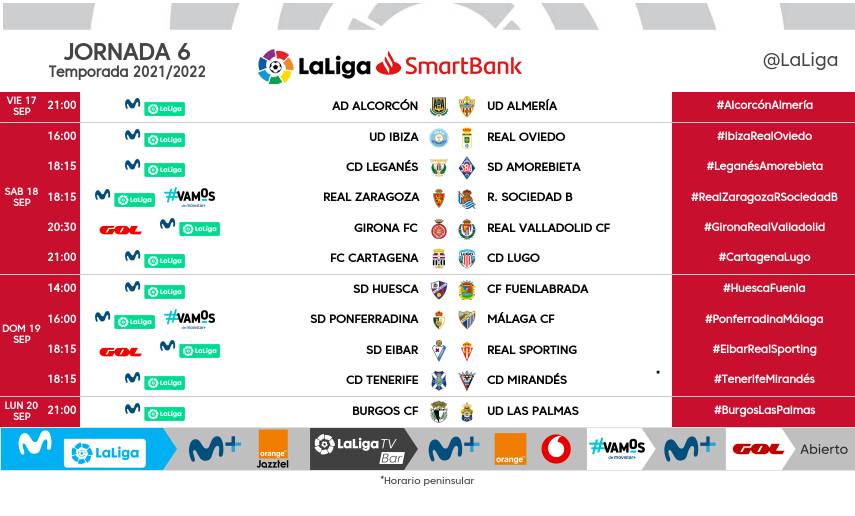 Jornada 6. Horarios