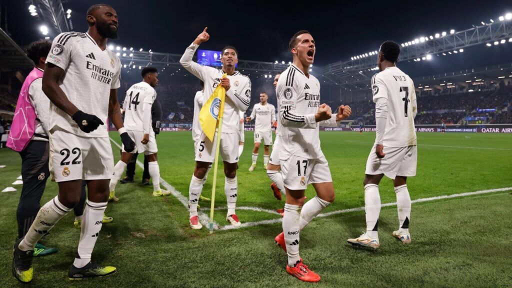 Jude Bellingham celebra su tanto en Bérgamo. Foto: @realmadrid.